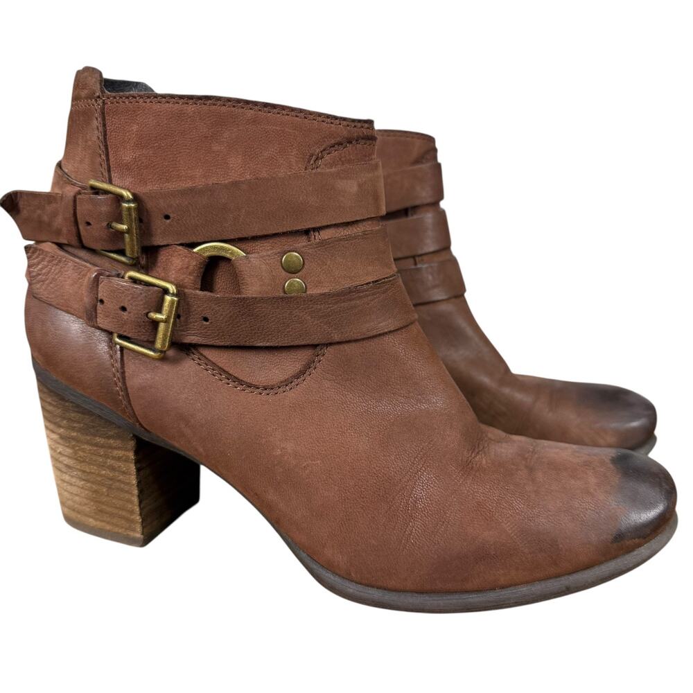 Josef Seibel Britney Brown Leather Ankle Boots Booties Chunky Heel Shoes 7.5 38